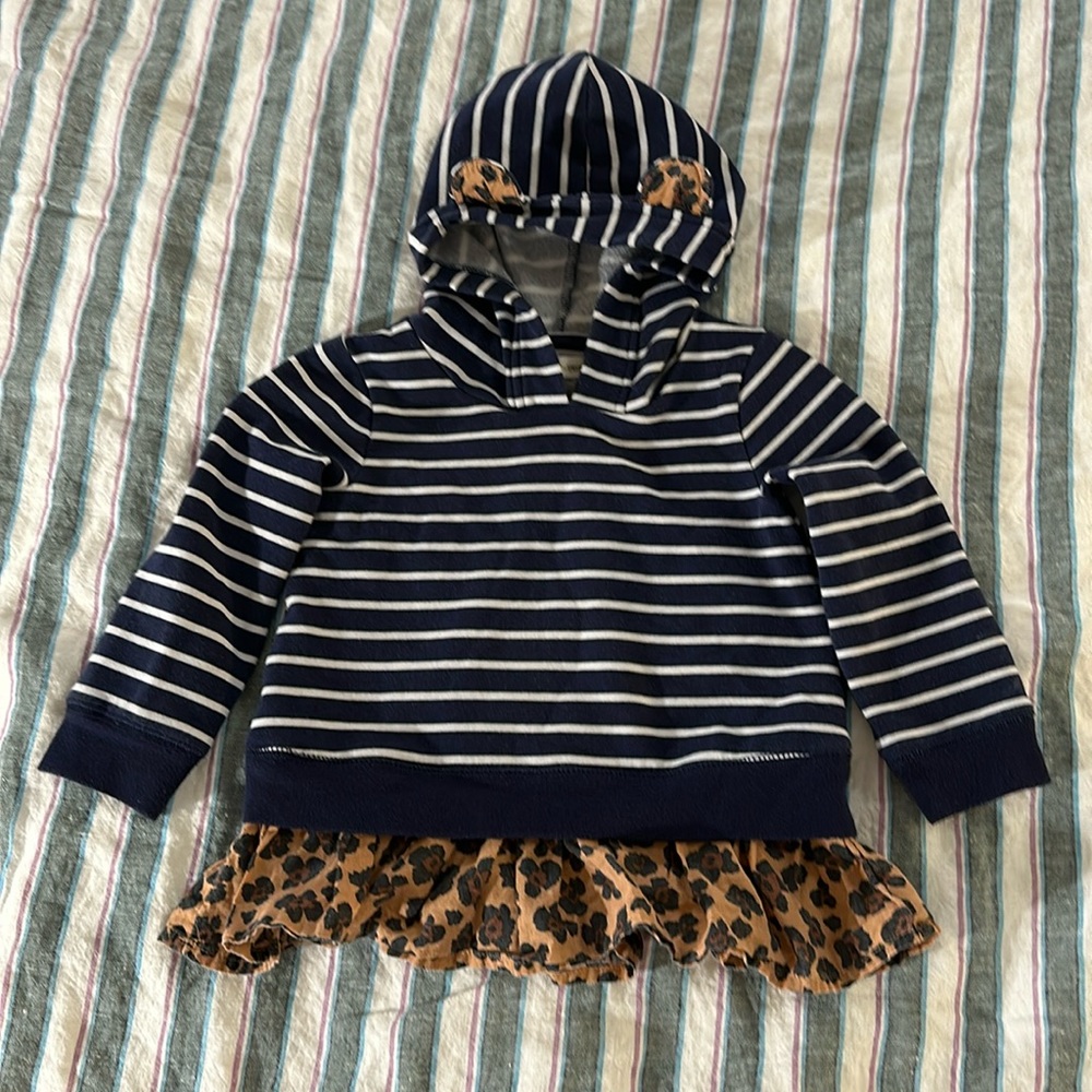 Tucker + Tate Hooded Shirttail Sweater Dress | Blue & White with Leopard | 2T
